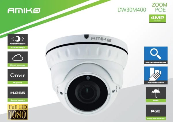 Купольная IP Камера 4MP Amiko DW30M400ZOOM POE FULL HD - 4MP, 30м — изображение 2
